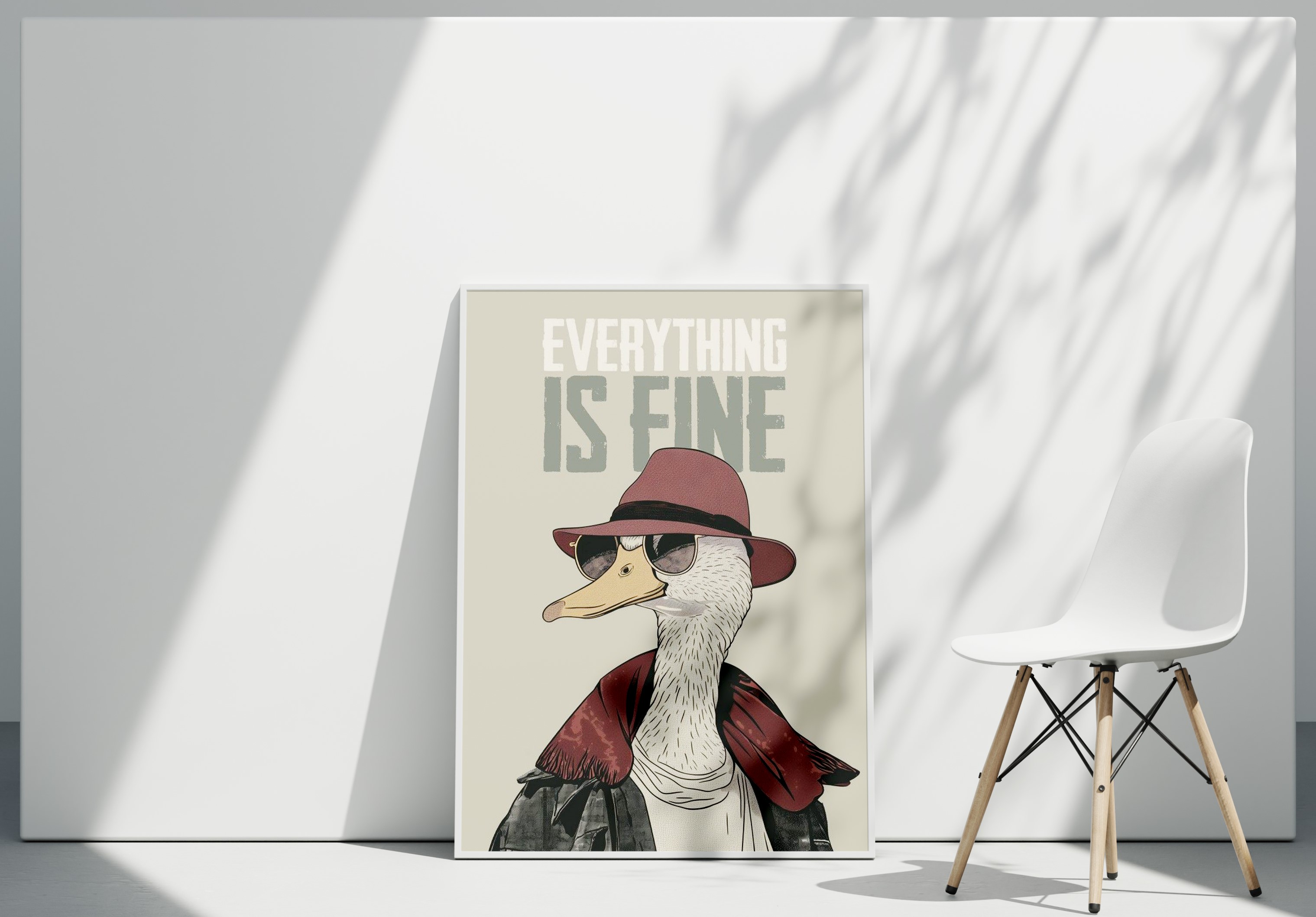 تابلو دکوراتیو اردک شیک‌پوش | پوستر فانتزی مدرن با پیام Everything Is Fine