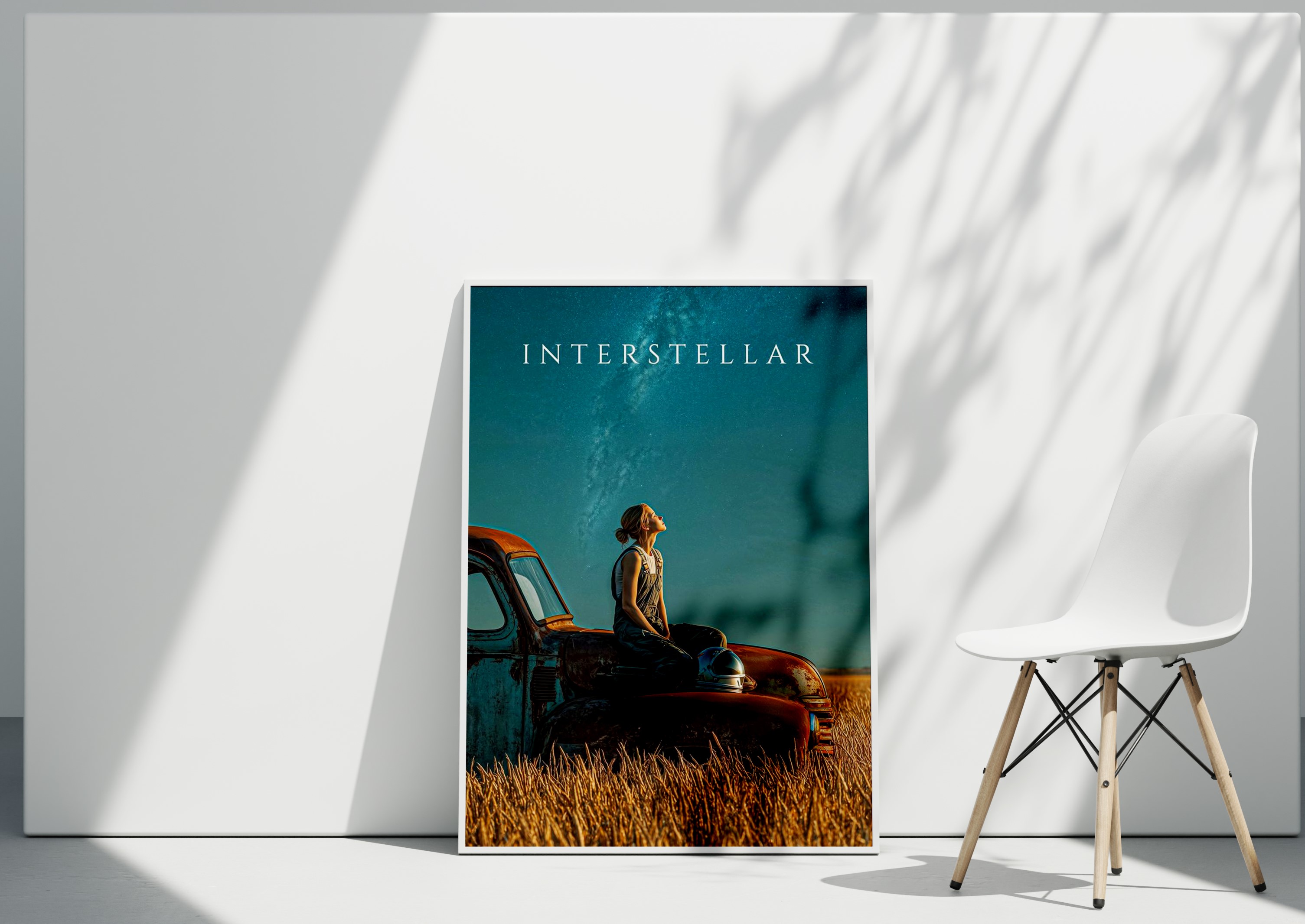 پوستر دکوراتیو فیلم Interstellar | تابلو فضایی با آسمان شب و ماشین کلاسیک